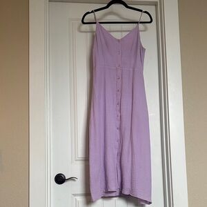 TART Lilac Gauze Cotton Button-Front Spaghetti Strap MIDI Dress